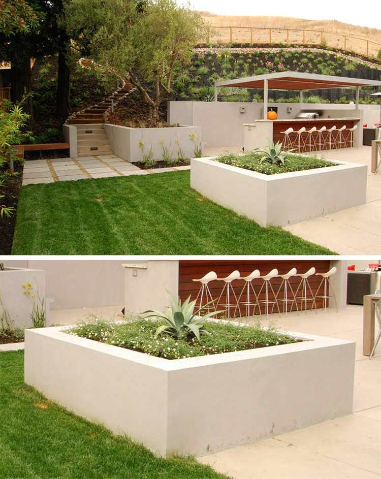 Planter-betong-trädgårdsdesign-inspiration-höjd säng-minimalistisk