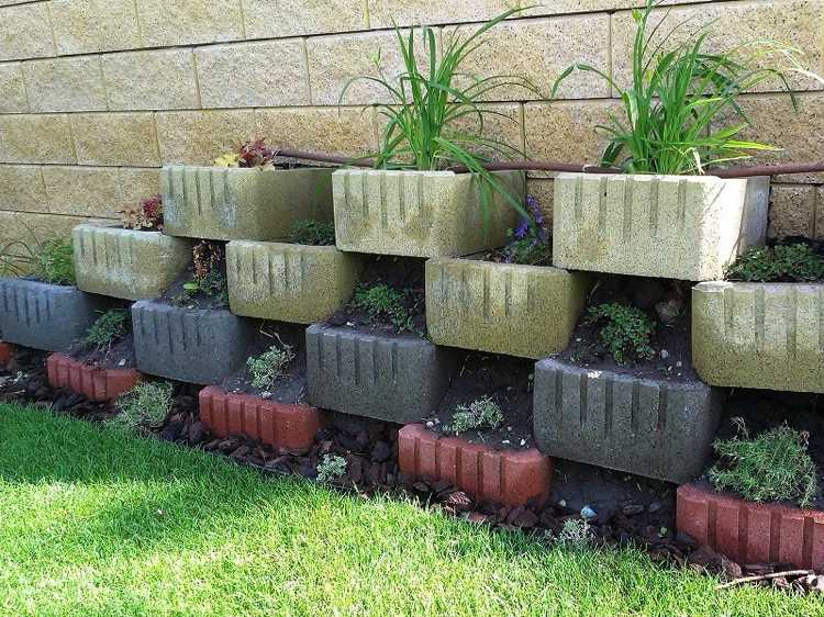 växt-ringar-betong-set-trädgård-design-rektangulära-rundade-planterings-blomkrukor
