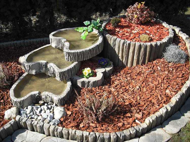 Set-växt-stenar-växt-naturlig-träd-stam-mulch-färg-trädgård dekoration