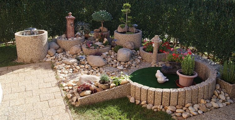 Växtstenar-uppsättning-växt-trädgård-design-höjd säng-trädgård dekoration-stenar-stenläggning
