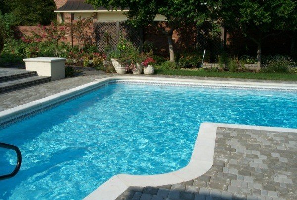 läggande stenläggande poolområde perfekt kombination modern stil