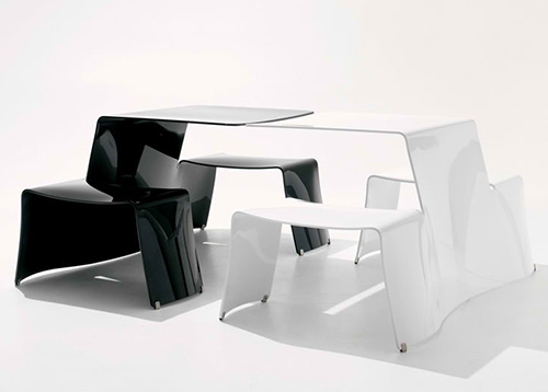 Kombinerad bänk och picknickbord - svart och vitt