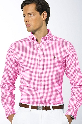 Vaaleanpunainen ruudullinen miesten paita