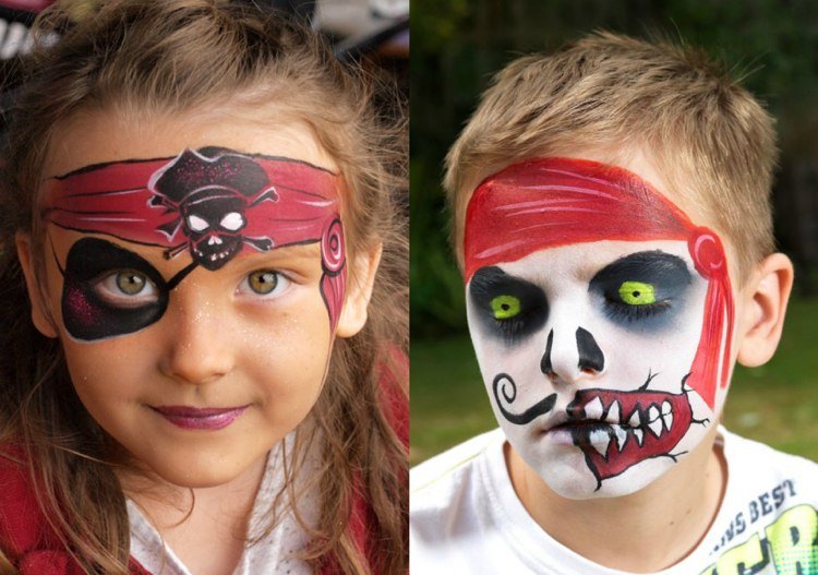 Piratmakeup barn-skalle-karaktärer-zombie-ögon
