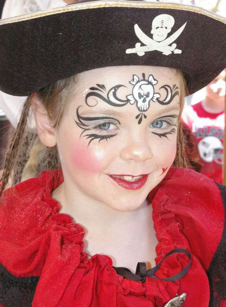 Pirat smink barn-flicka-skalle-tecken-glitter