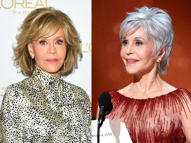 Kort hårstil Grått hår Pixie Cut 2021 Jane Fonda frisyrer