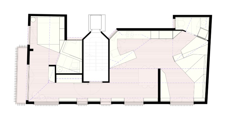 planering och uppdelning av rummen i en mångfacetterad lägenhet