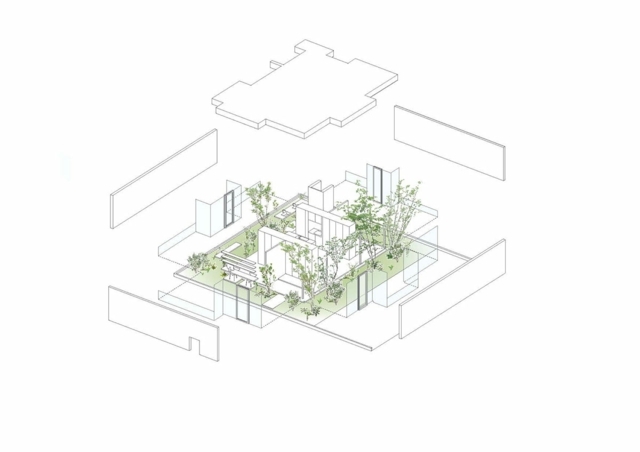 minimalistisk arkitektur blueprint sidovy rock garden