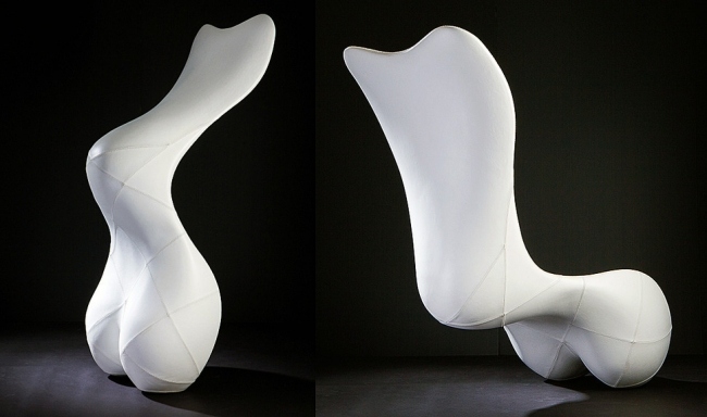 Slappna av solstol gungande modern design vitt läder Splinter-Works Bodice Rocker