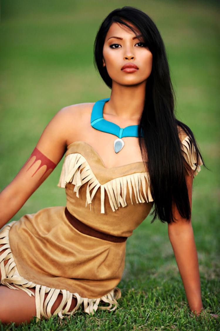Pocahontas kostym-gör-det-själv-äkta-inian-svart-hår
