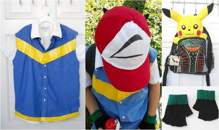 pokemon-kostym-ask-ketchum-blå-väst-hatt-handskar-pikachu
