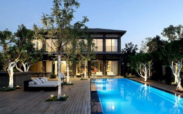 Uteplats möbler dag säng pool design idéer