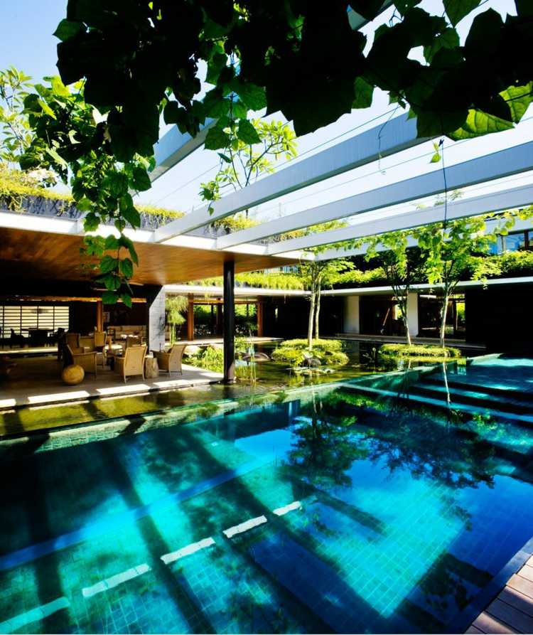 pool i trädgården pergola-växthus-idé-damm