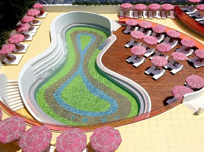 Stuga poolfärgad mosaik originalform grönblå