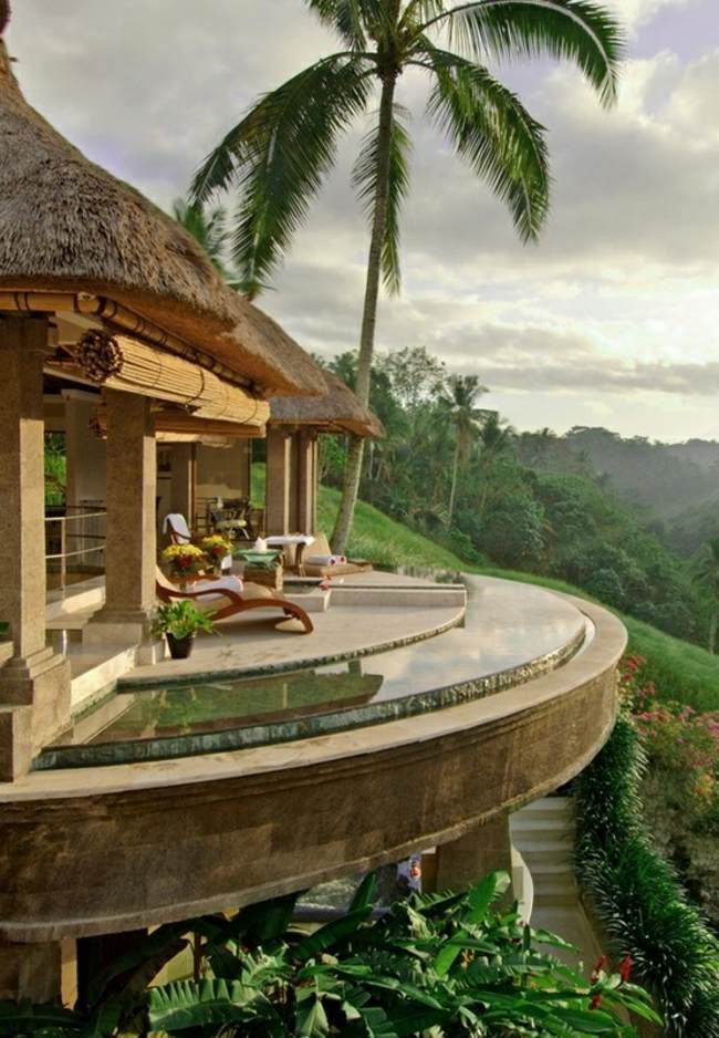 exotisk semester villa pool rund form palmer sol