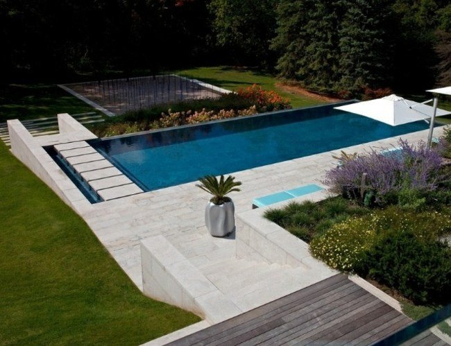modern pool design idé sten gräsmatta