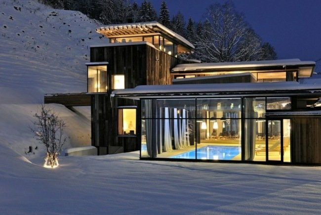Glashus pool dekor idéer vägg vinter