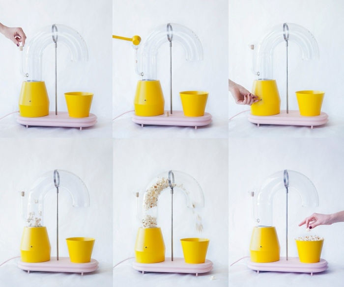 maskin popcorn förberedelse steg gul design