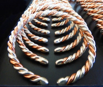 Twisted Silver And Copper Metals Bangle
