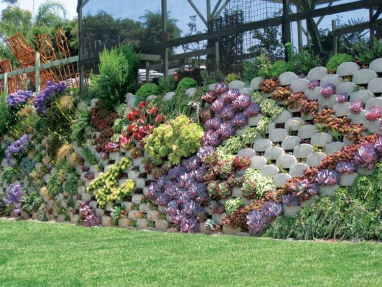 trädgård-stenar-betong-färgglada-växter-gräsmatta-succulenter-galler-integritetsskydd