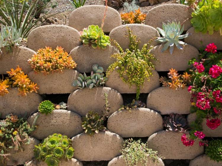 trädgård-stenar-betong-succulenter-vertikal-trädgård-sten-trädgård-idé-öken
