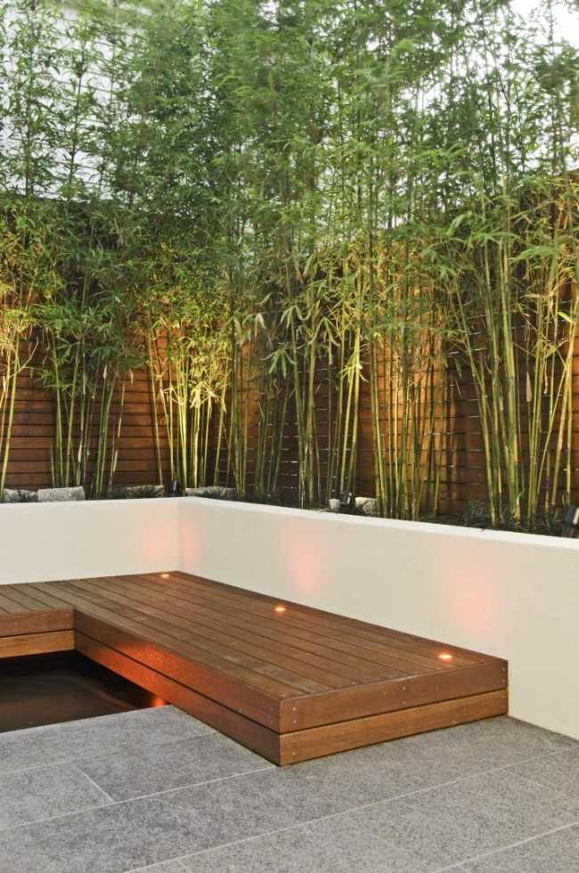 belysning trädgård innergård design-sekretess skärm bambu-trä bro