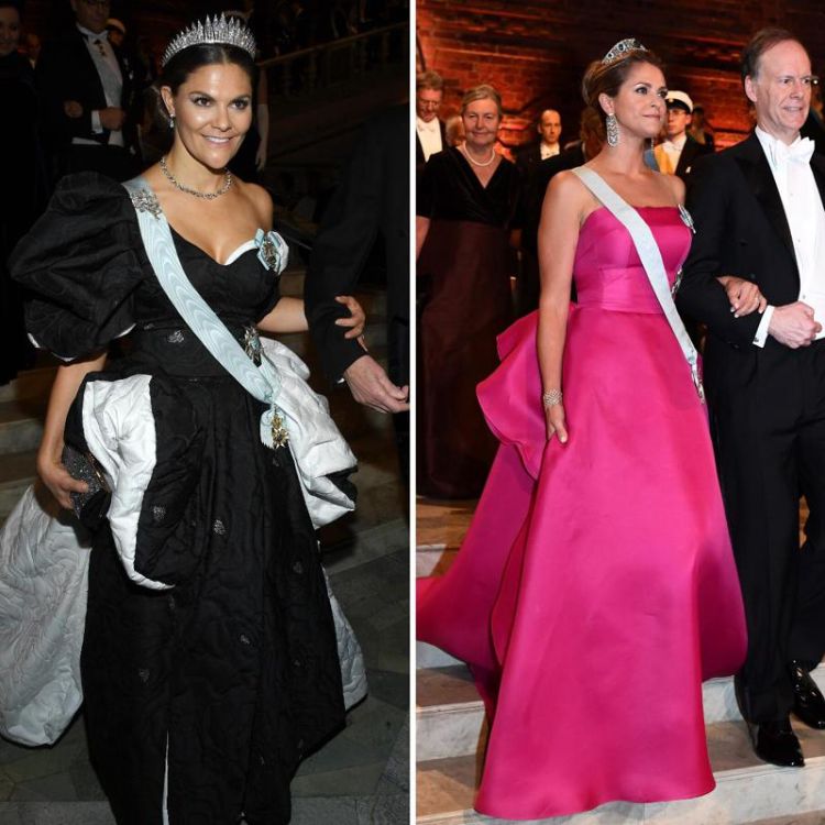 Prinsessan Madeleine och kronprinsessan Victoria vid Nobelprisutdelningen 2019 i Stockholm
