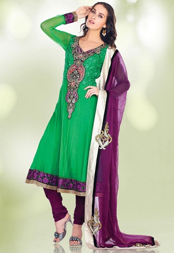 Vihreä ja violetti Salwar Kameez