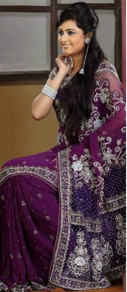 Dark Purple Bengali -suunnittelija Saree
