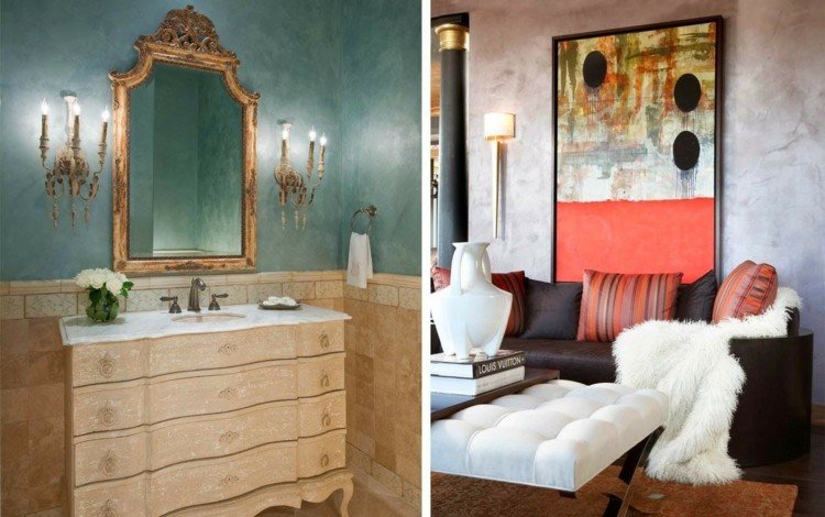 gips väggar färger blå grå lila venetianska badrum vardagsrum