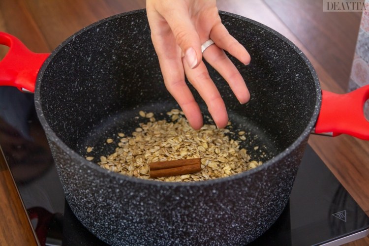 Förbered quinoa gröt hälsosam frukost havregryn kanel