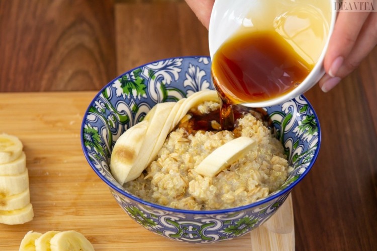 recept havre quinoa gröt banan kanel lönnsirap frukost