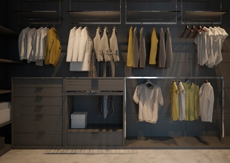 inrednings-idéer-grå-omklädningsrum-kläder-ställ-hängare-arrangemang-kläder