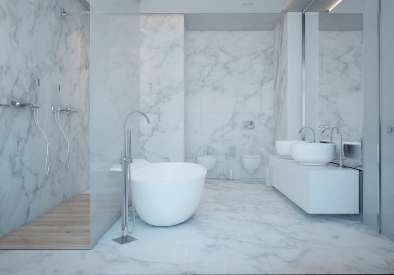 inredning-idéer-grå-badrum-marmor-vit-badkar-oval-duschkabin