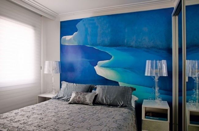 Sovrumsdesign väggdekoration blå havsmotiv vågor