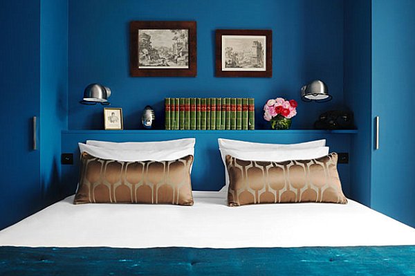 Blå färg vägg sovrum deco effekt av färger
