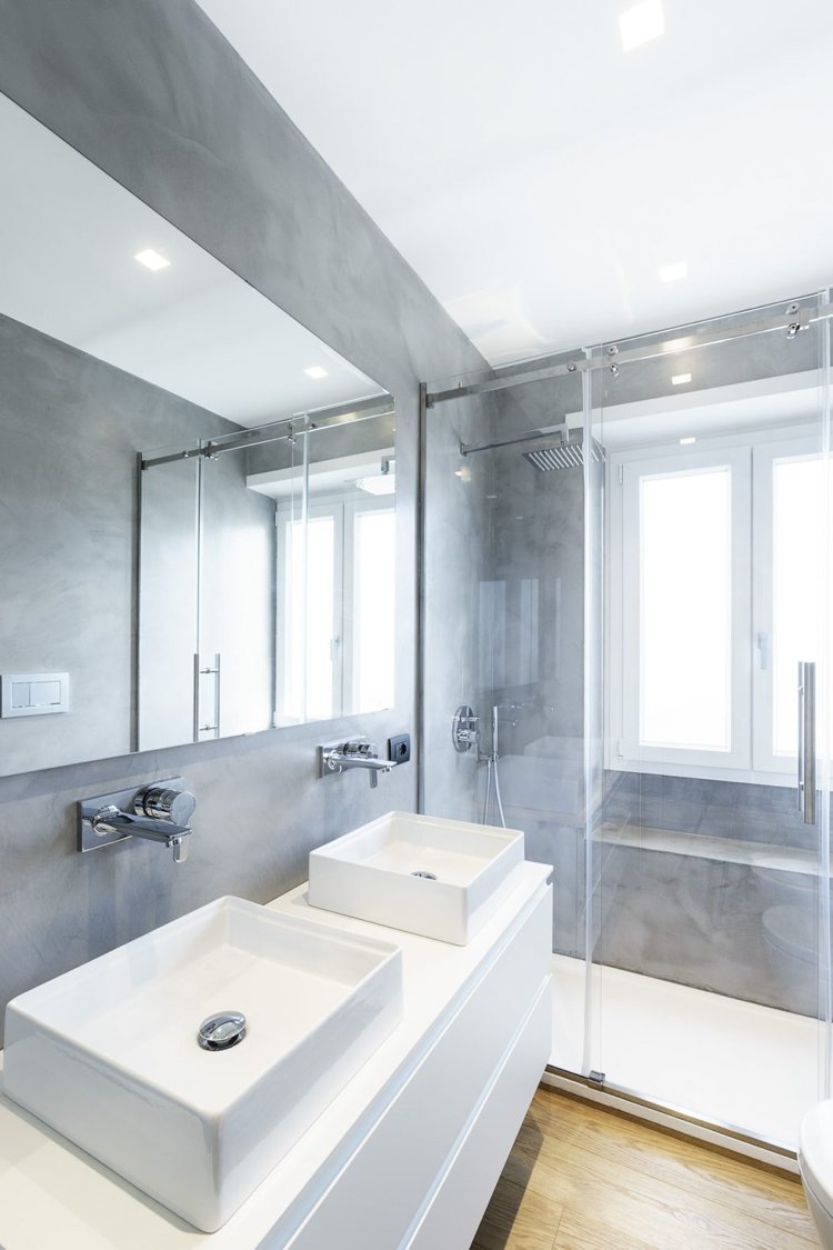 badrum betong modern glas vägg dusch