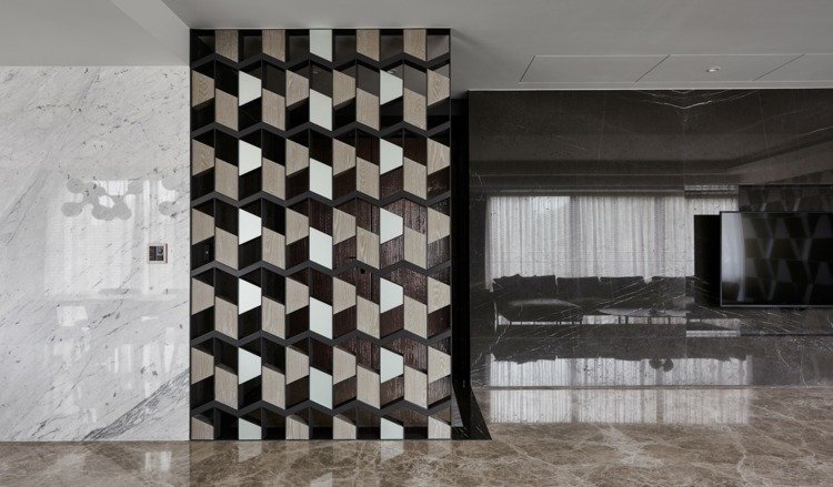 minimalistisk modern designer rumsdelare trä marmor sittgrupp