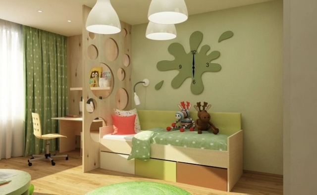 rumsavdelare-barnrum-trä-cirklar-snitt-grön-färgpalett