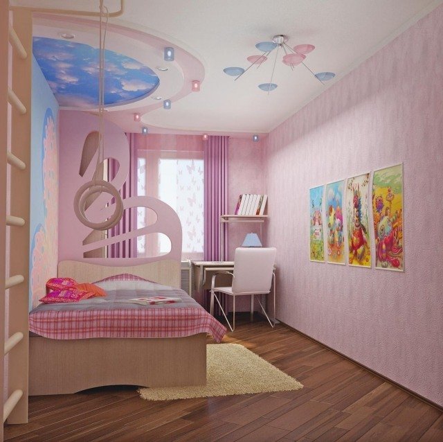 Skiljevägg-barnrum-idé-rosa-vägg-färg-fjäril-vinge