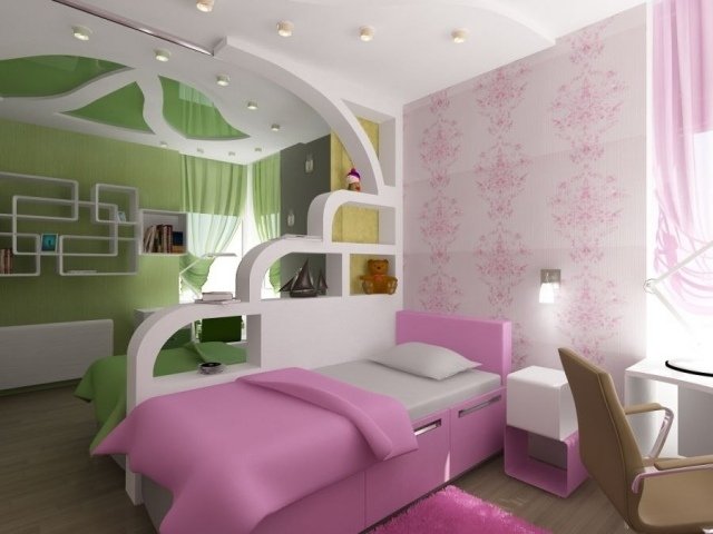 Skiljevägg-barnrum-koncept-rosa-grönt