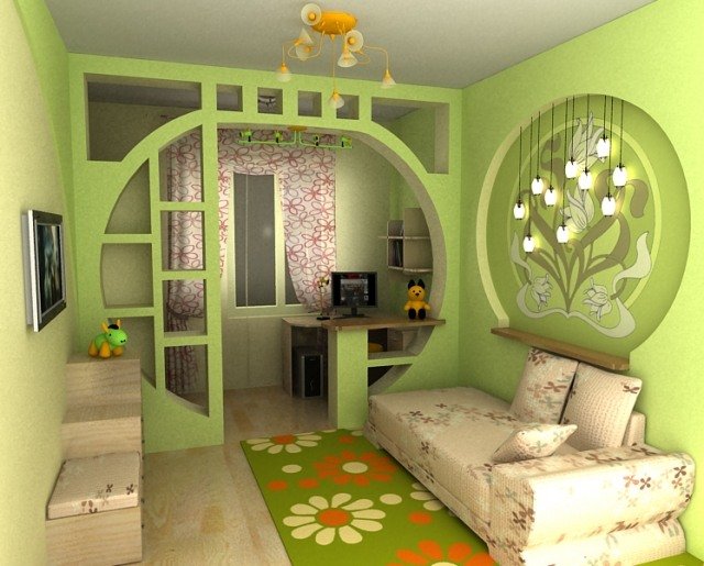 Skiljevägg-barnrum-lärande-vardagsrum-grön-väggfärg