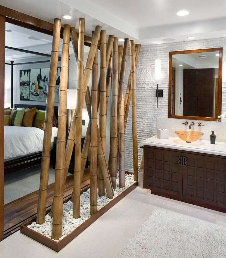rumsdelare idéer designer rum partition bambu sovrum badrum separering handfat spegel