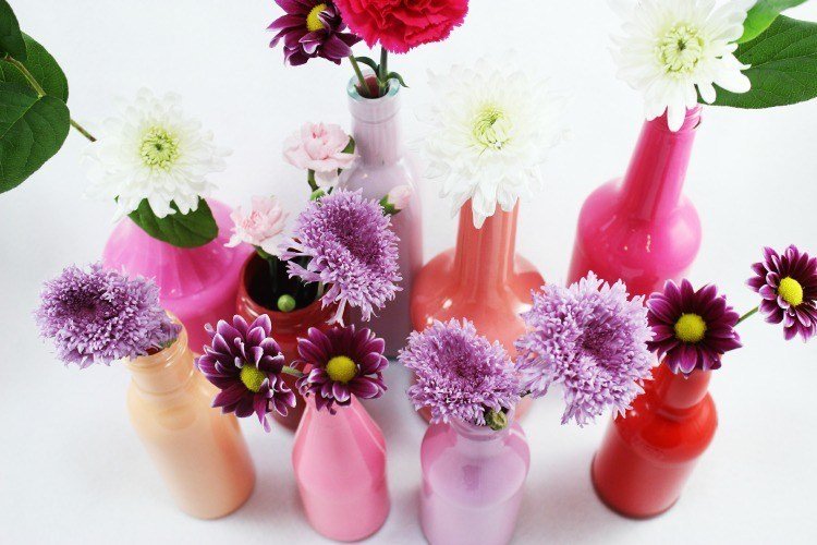 Återanvänd tinker barn-glasflaskor-vaser-snittblommor