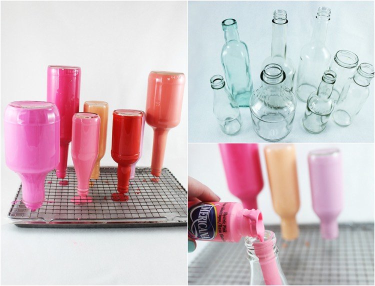 Återvinning av hantverk -barn-glas-flaskor-vaser-akrylfärg