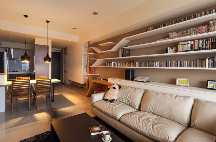 Hyllor-efter-mått-design-katt-träd-vardagsrum-modern-vit-beige