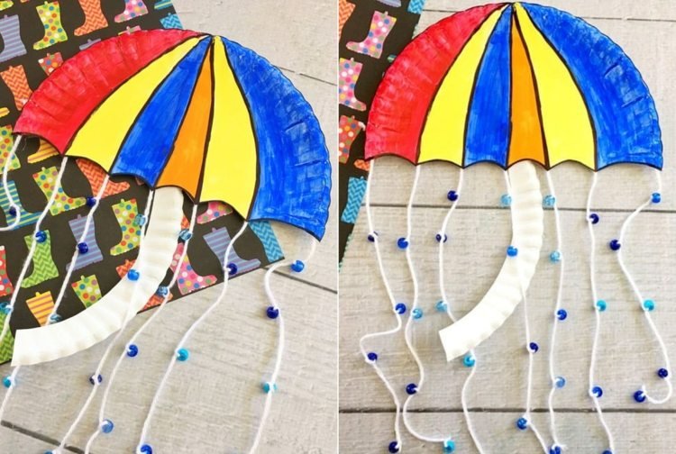 Gör ett paraply av pappersplattor och pärlor