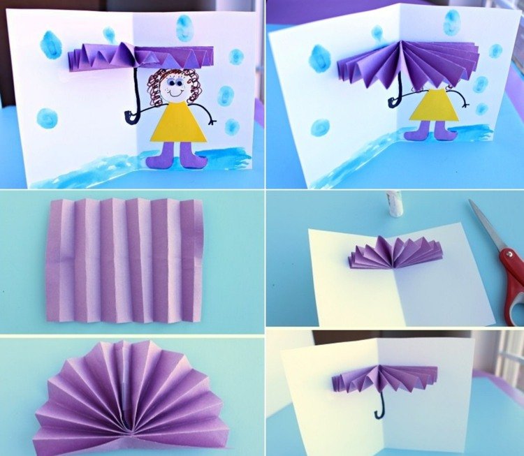 Gör en fläkt av papper och använd det som ett paraply för ett DIY -kort