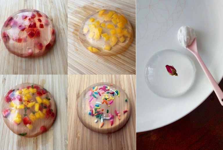 Dekorera regndroppkakor med frukt, strö eller blommor