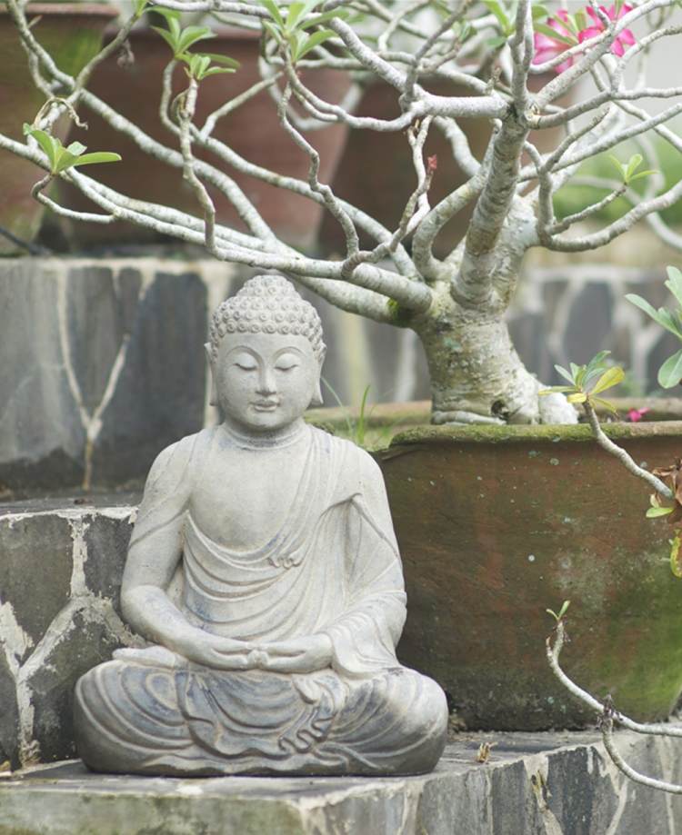 trädgård design-zen-buddha-figur-sten-träd-steg